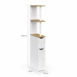 IDMarket Meuble WC étagère hêtre et motif terrazzo avec 2 portes* Meubles Blancs|Collection Contemporaine