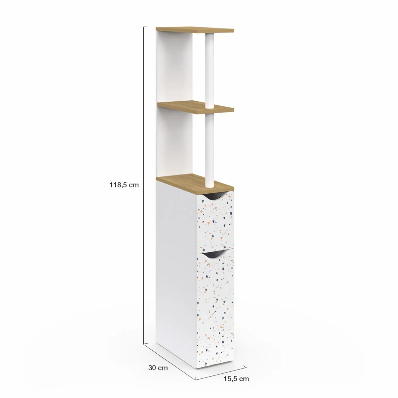 IDMarket Meuble WC étagère hêtre et motif terrazzo avec 2 portes* Meubles Blancs|Collection Contemporaine
