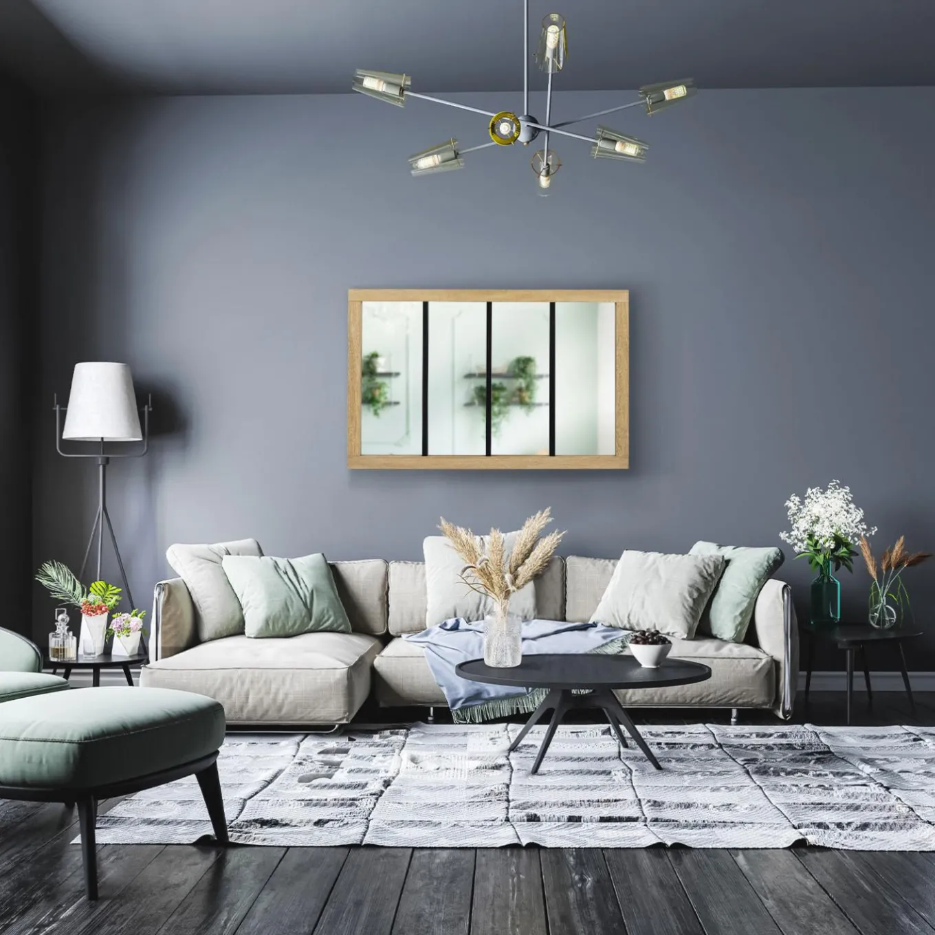 IDMarket Miroir verrière bois et métal design industriel 110x70 cm* Décoration Et Accessoires|Collection Industrielle