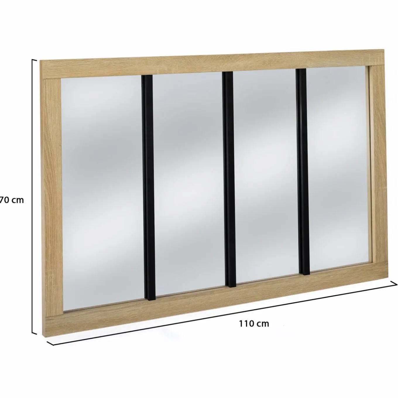 IDMarket Miroir verrière bois et métal design industriel 110x70 cm* Décoration Et Accessoires|Collection Industrielle
