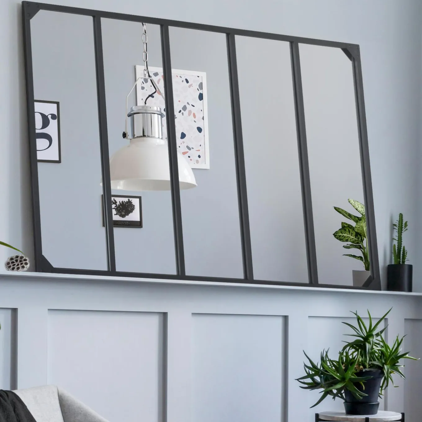 IDMarket Miroir verrière noir 140 x 84 cm industriel* Décoration Et Accessoires|Collection Industrielle