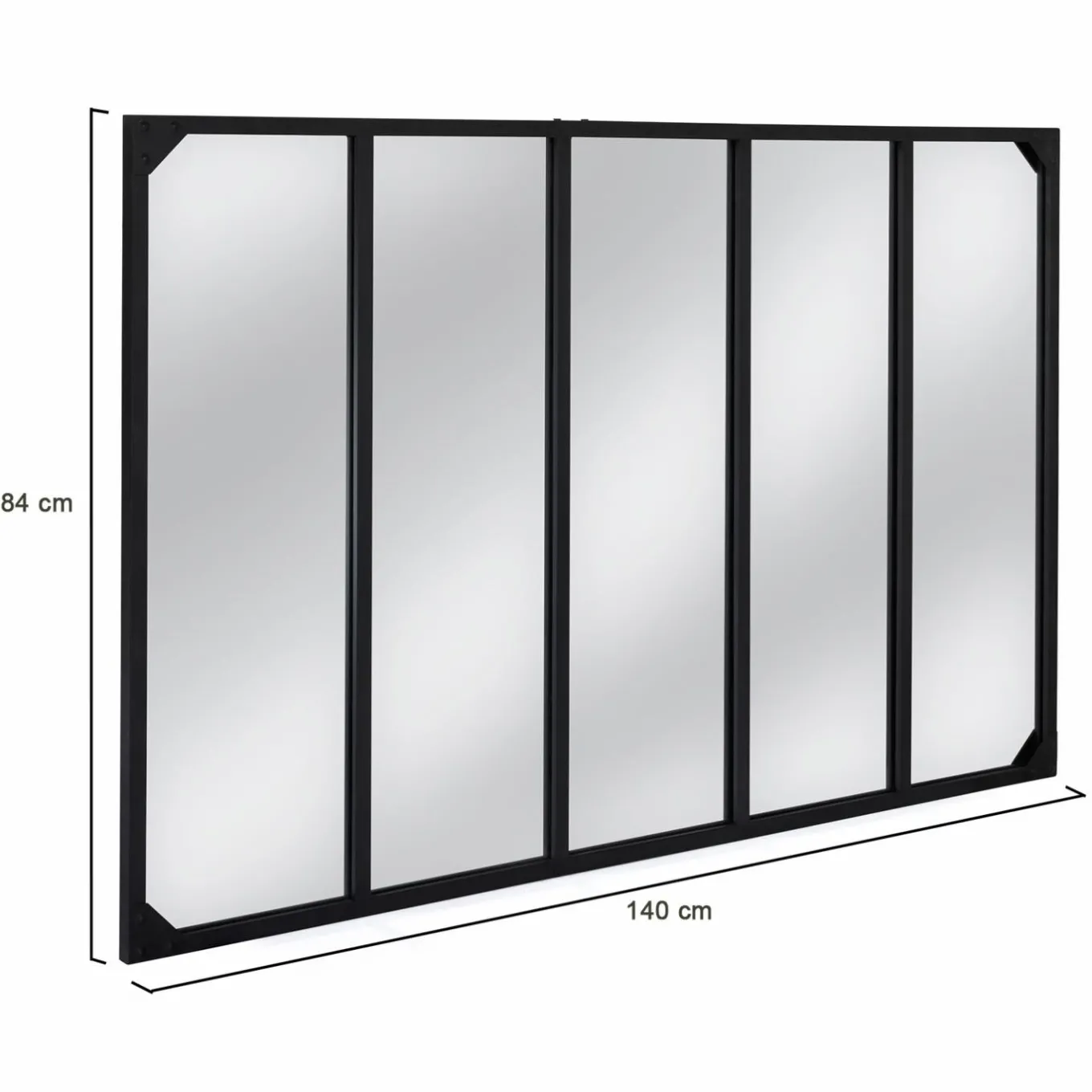 IDMarket Miroir verrière noir 140 x 84 cm industriel* Décoration Et Accessoires|Collection Industrielle