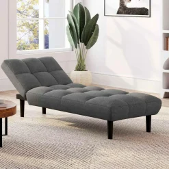 IDMarket Méridienne clic clac tissu gris anthracite capitonnée 80 x 180 cm* Canapés|Salon Complet