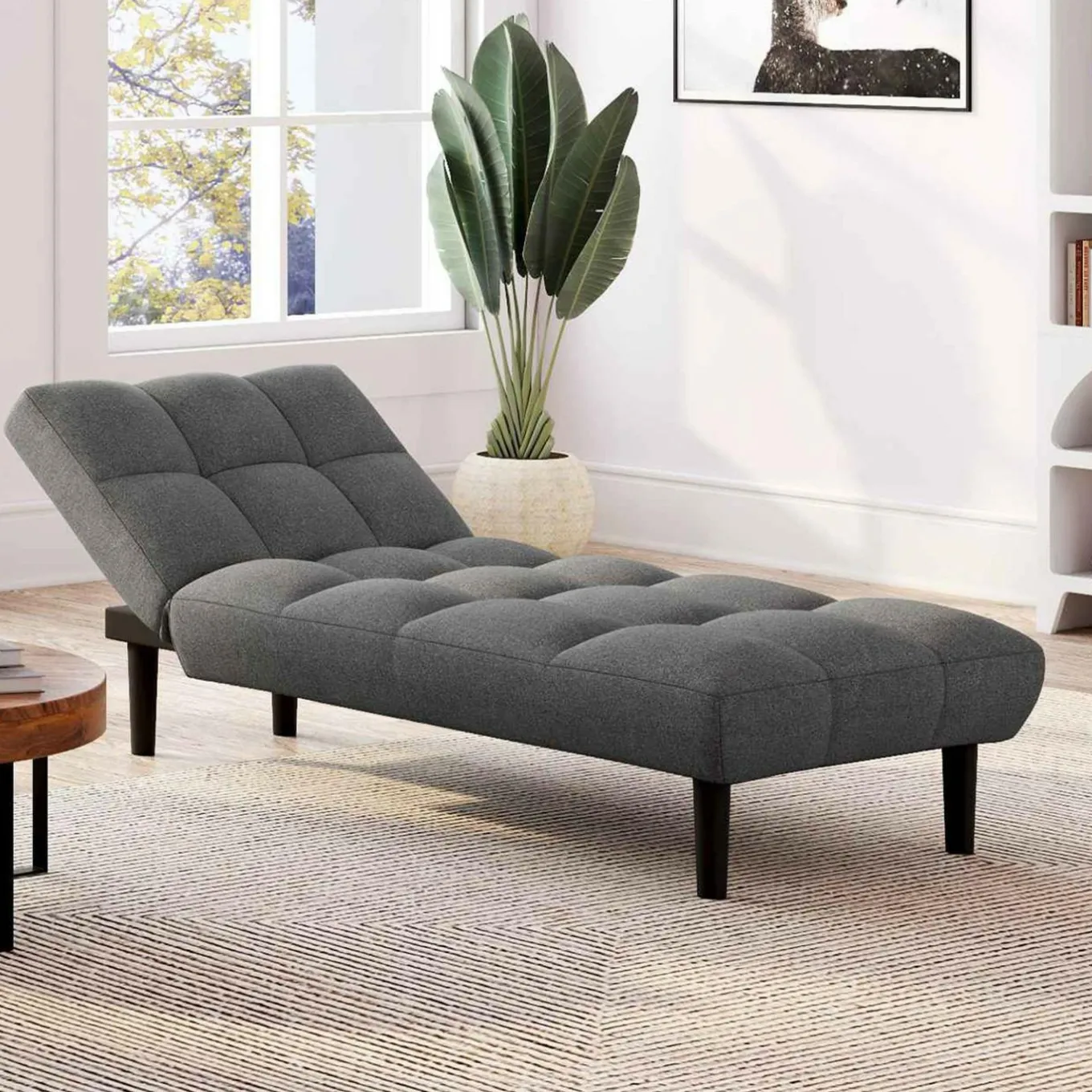 IDMarket Méridienne clic clac tissu gris anthracite capitonnée 80 x 180 cm* Canapés|Salon Complet