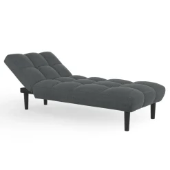 IDMarket Méridienne clic clac tissu gris anthracite capitonnée 80 x 180 cm* Canapés|Salon Complet