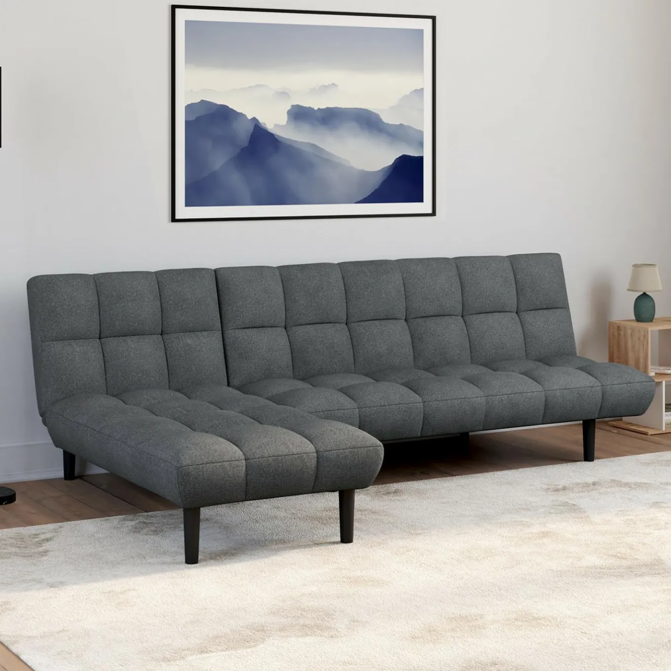 IDMarket Méridienne clic clac tissu gris anthracite capitonnée 80 x 180 cm* Canapés|Salon Complet