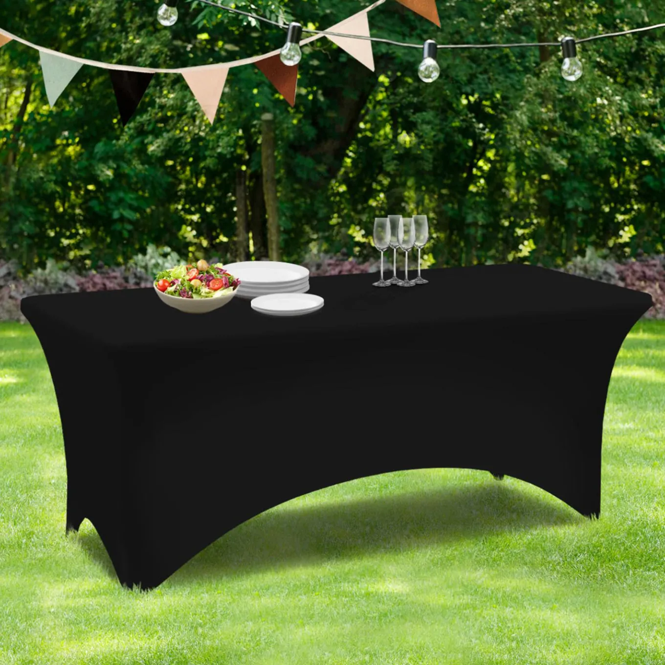 IDMarket Nappe rectangulaire extensible noire* Mobilier Pliant D'Appoint