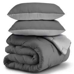 IDMarket Pack couette oreiller 220x240 cm bicolore gris clair et foncé* Couettes Et Oreillers|Chambre Complète Adulte