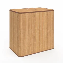 IDMarket Panier à linge 3 bacs amovibles bambou et tissu* Paniers À Linge|Accessoires Salle De Bain