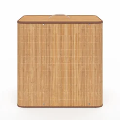 IDMarket Panier à linge 3 bacs amovibles bambou et tissu* Paniers À Linge|Accessoires Salle De Bain