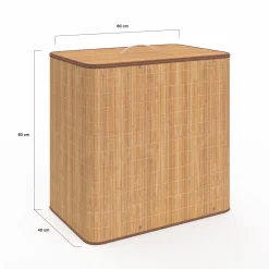 IDMarket Panier à linge 3 bacs amovibles bambou et tissu* Paniers À Linge|Accessoires Salle De Bain