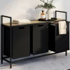 IDMarket Panier à linge 3 bacs DETROIT tissu noir design industriel* Paniers À Linge|Accessoires Salle De Bain
