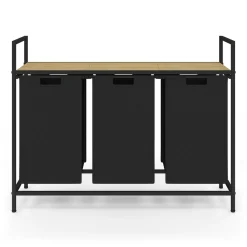 IDMarket Panier à linge 3 bacs DETROIT tissu noir design industriel* Paniers À Linge|Accessoires Salle De Bain