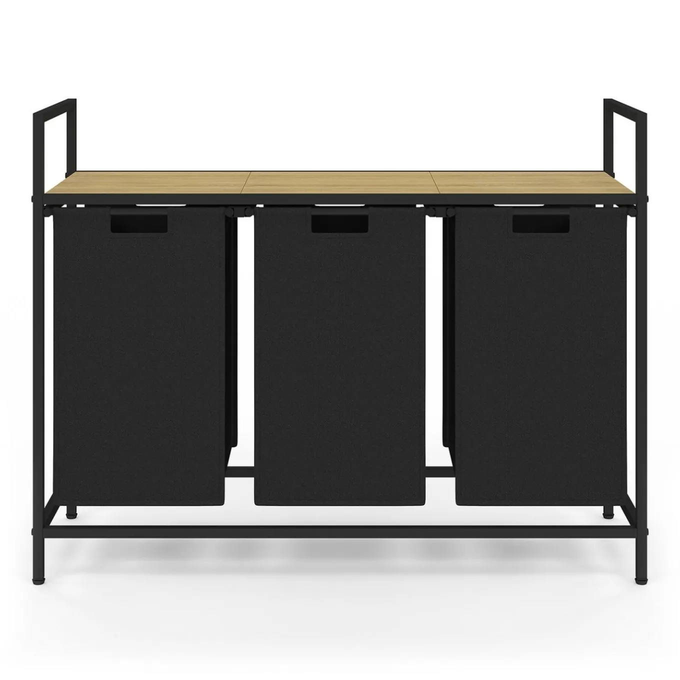 IDMarket Panier à linge 3 bacs DETROIT tissu noir design industriel* Paniers À Linge|Accessoires Salle De Bain