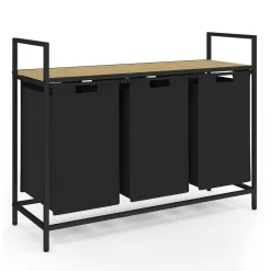 IDMarket Panier à linge 3 bacs DETROIT tissu noir design industriel* Paniers À Linge|Accessoires Salle De Bain