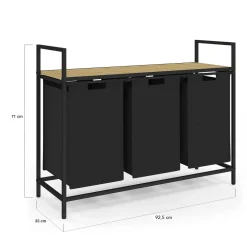 IDMarket Panier à linge 3 bacs DETROIT tissu noir design industriel* Paniers À Linge|Accessoires Salle De Bain