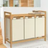 IDMarket Panier à linge bambou 3 bacs tissu écru* Paniers À Linge|Collection Bambou