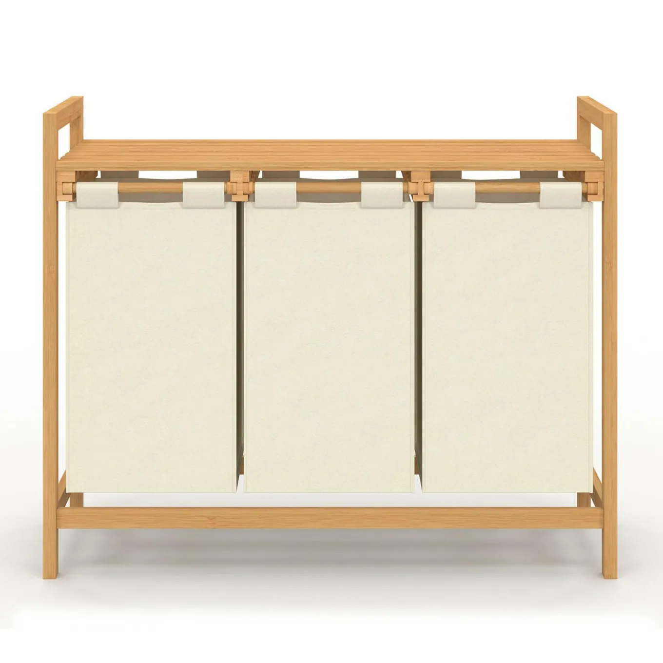 IDMarket Panier à linge bambou 3 bacs tissu écru* Paniers À Linge|Collection Bambou