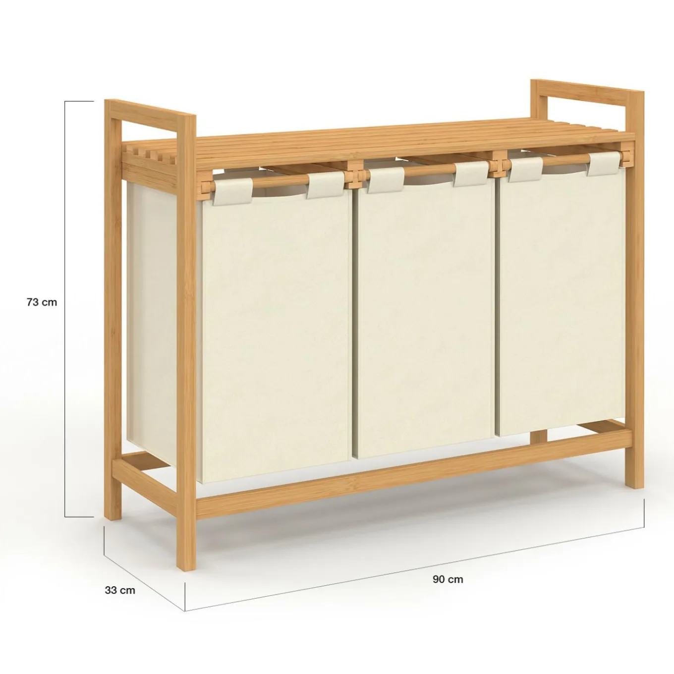 IDMarket Panier à linge bambou 3 bacs tissu écru* Paniers À Linge|Collection Bambou