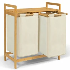 IDMarket Panier à linge double écru* Paniers À Linge|Collection Bambou