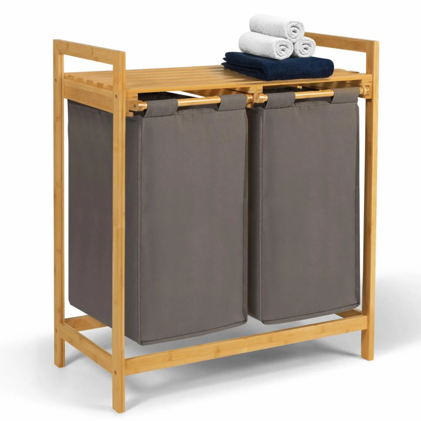 IDMarket Panier à linge double gris* Paniers À Linge|Collection Bambou