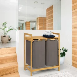 IDMarket Panier à linge double gris* Paniers À Linge|Collection Bambou