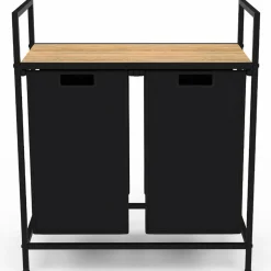 IDMarket Panier à linge en tissu noir avec 2 bacs* Paniers À Linge|Collection Industrielle