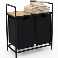 IDMarket Panier à linge en tissu noir avec 2 bacs* Paniers À Linge|Collection Industrielle