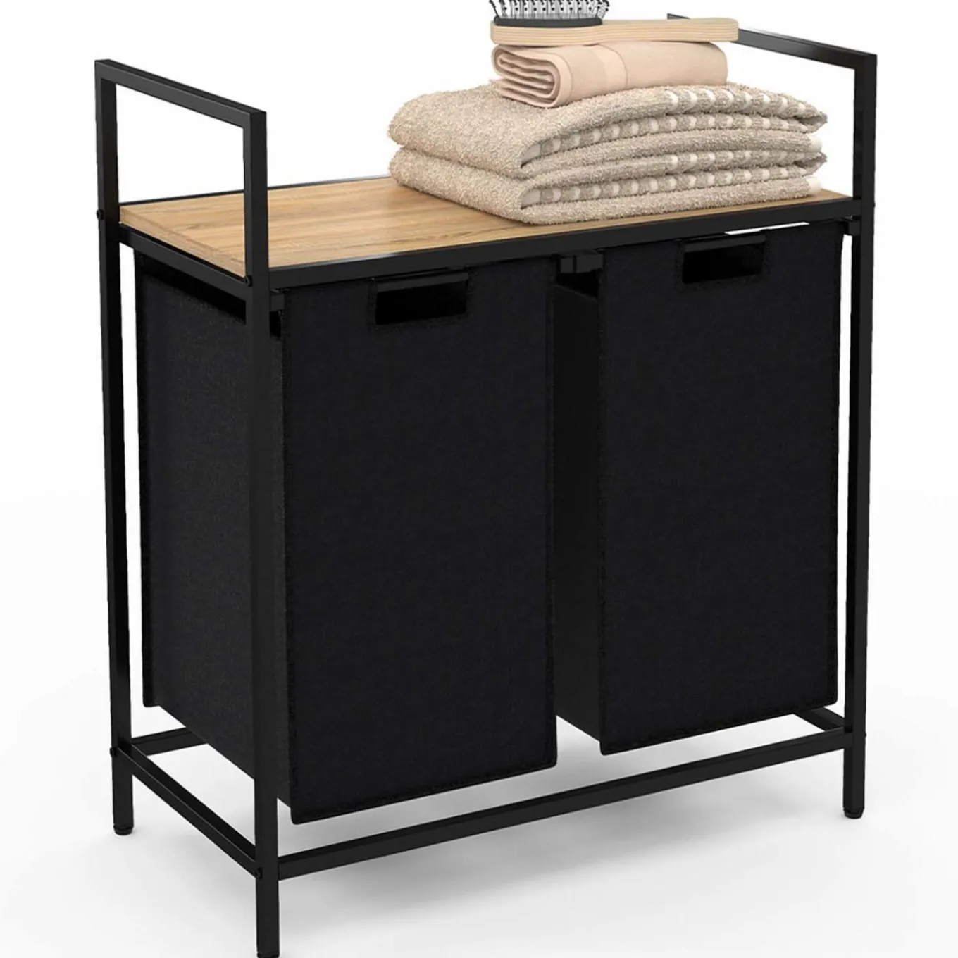 IDMarket Panier à linge en tissu noir avec 2 bacs* Paniers À Linge|Collection Industrielle