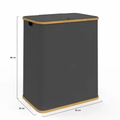 IDMarket Panier à linge 140L 2 bacs amovibles bambou gris* Paniers À Linge|Collection Bambou