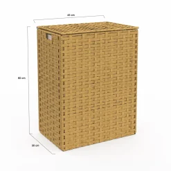 IDMarket Panier à linge 140L 2 bacs amovibles effet rotin et tissu* Paniers À Linge|Accessoires Salle De Bain