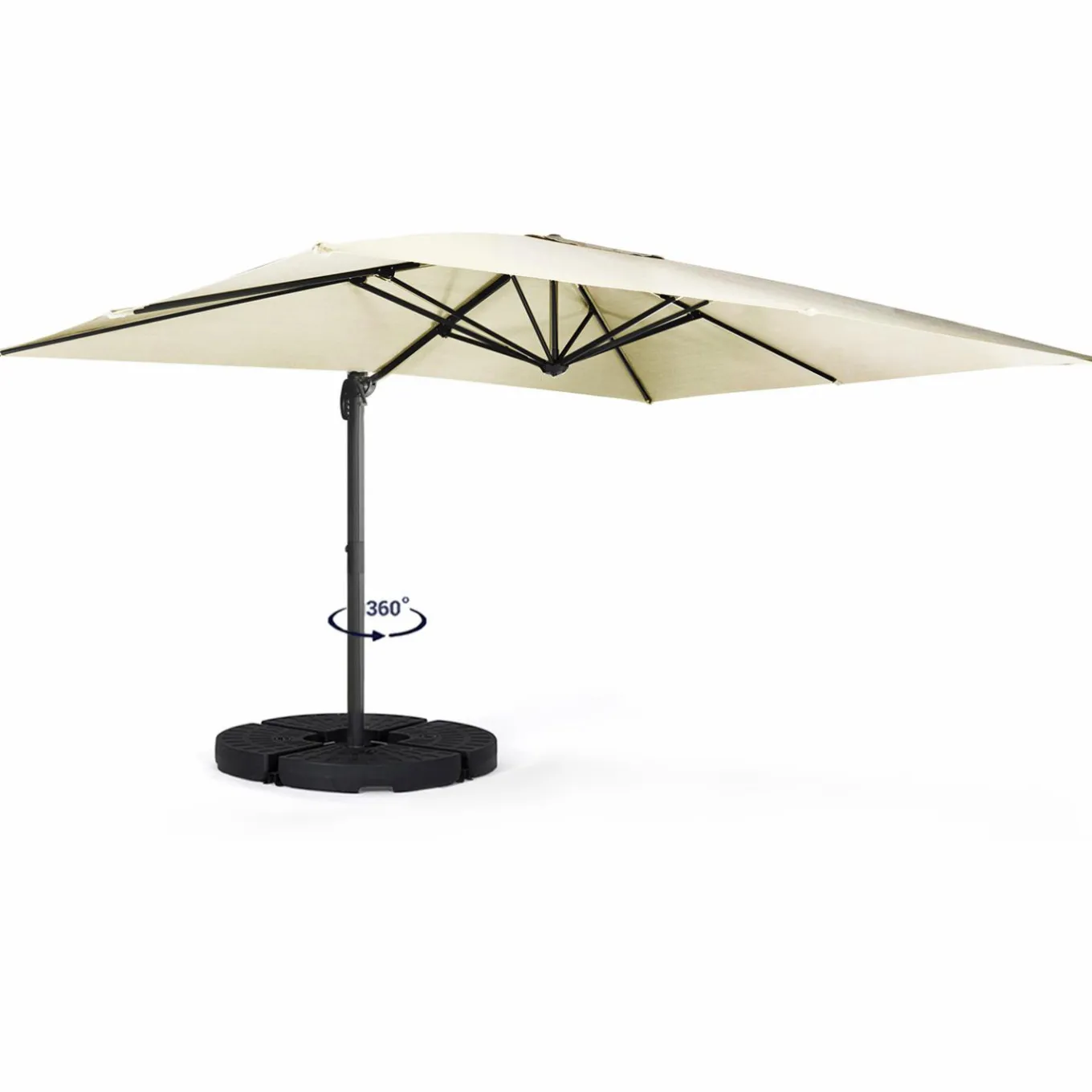 IDMarket Parasol déporté inclinable 3x4 m rotatif 360 blanc écru* Parasols
