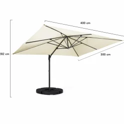 IDMarket Parasol déporté inclinable 3x4 m rotatif 360 blanc écru* Parasols