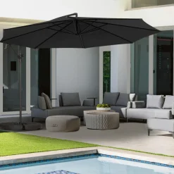 IDMarket Parasol déporté rotatif 350 cm coloris gris* Parasols