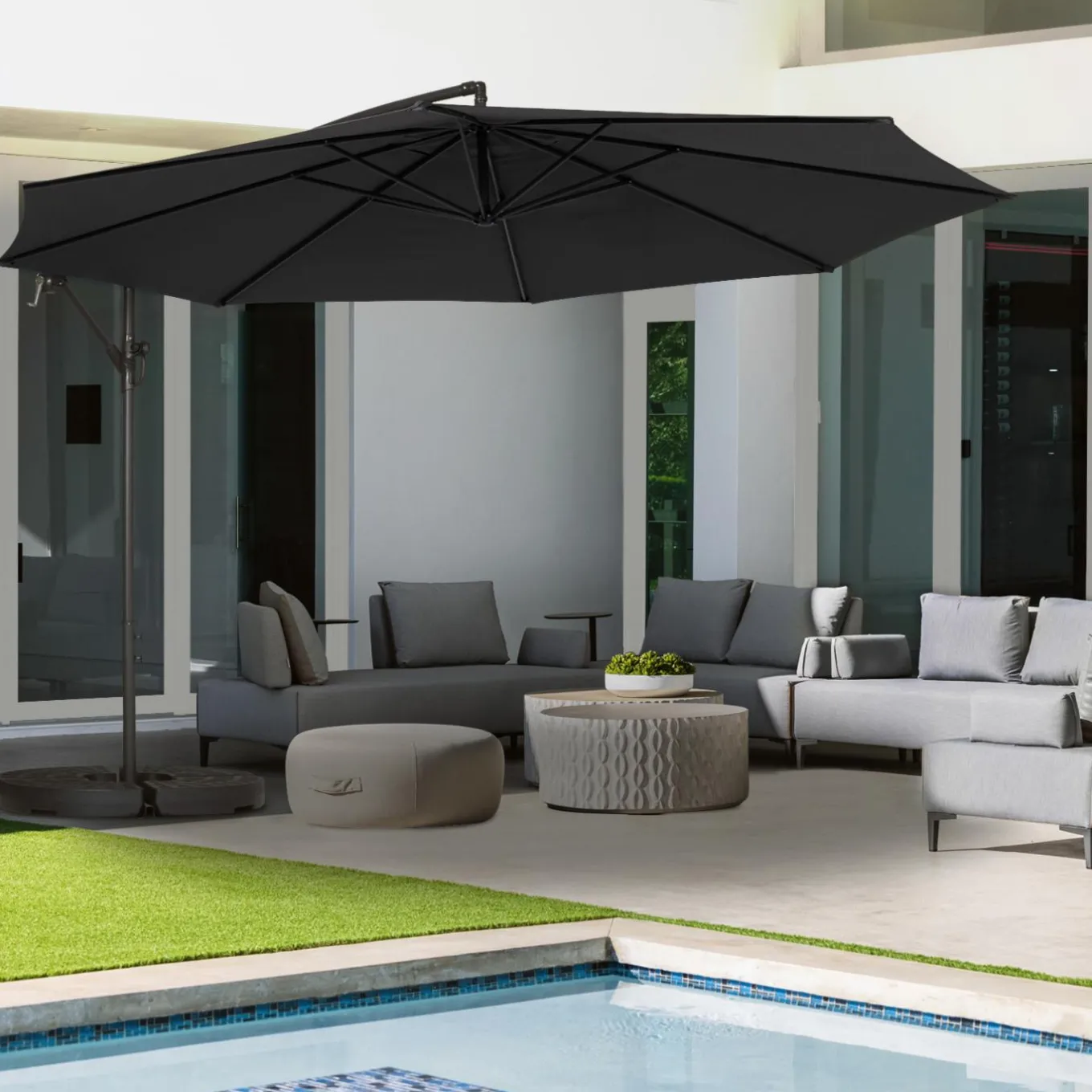 IDMarket Parasol déporté rotatif 350 cm coloris gris* Parasols
