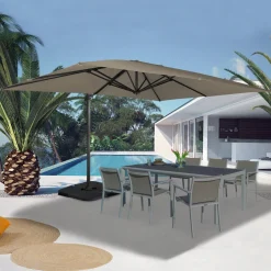 IDMarket Parasol déporté rotatif 3x4 m taupe "60° avec 4 dalles et housse* Parasols