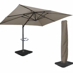 IDMarket Parasol déporté rotatif 3x4 m taupe "60° avec 4 dalles et housse* Parasols