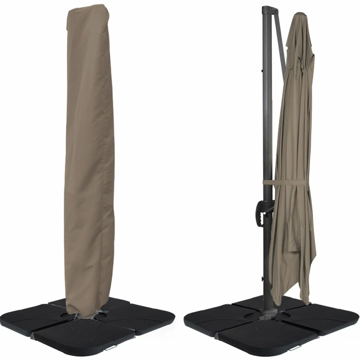 IDMarket Parasol déporté rotatif 3x4 m taupe "60° avec 4 dalles et housse* Parasols