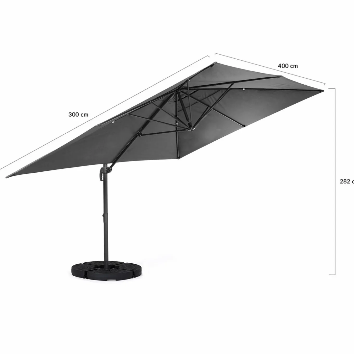 IDMarket Parasol déporté 3x4 m gris* Parasols