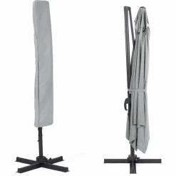 IDMarket Parasol déporté 3x4 m rotatif 360 coloris gris clair* Parasols