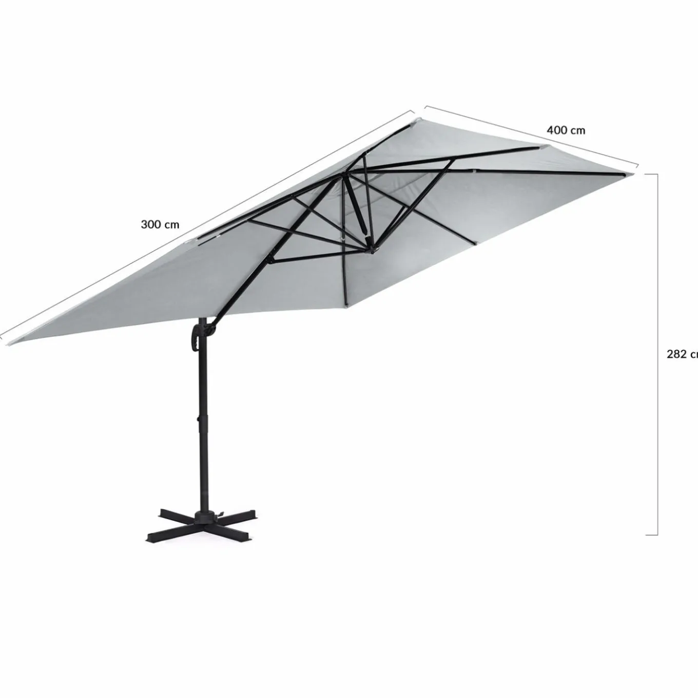 IDMarket Parasol déporté 3x4 m rotatif 360 coloris gris clair* Parasols