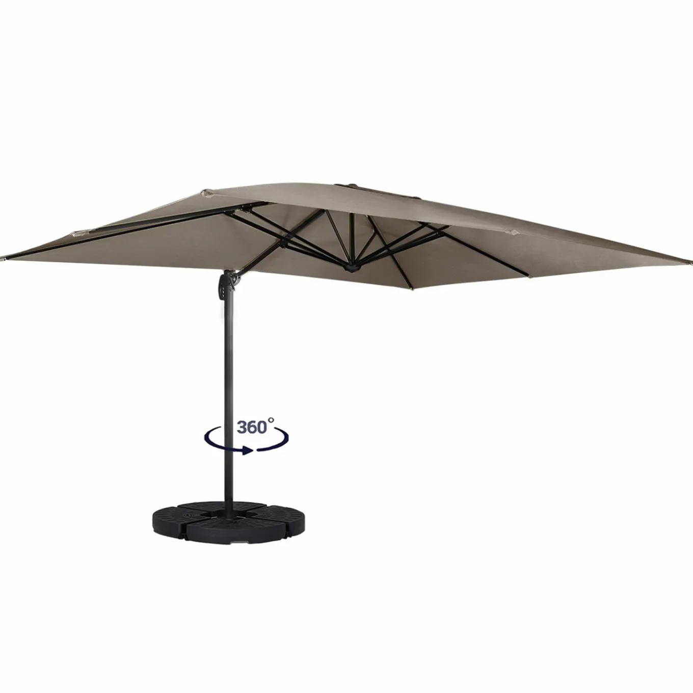 IDMarket Parasol déporté 3x4 m rotatif 360 coloris taupe* Parasols
