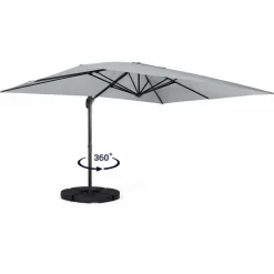 IDMarket Parasol déporté 3x4 m rotatif 360 gris clair avec 4 dalles* Parasols