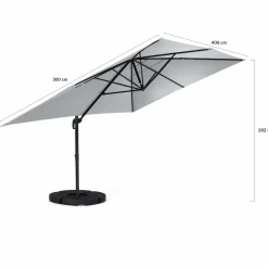 IDMarket Parasol déporté 3x4 m rotatif 360 gris clair avec 4 dalles* Parasols