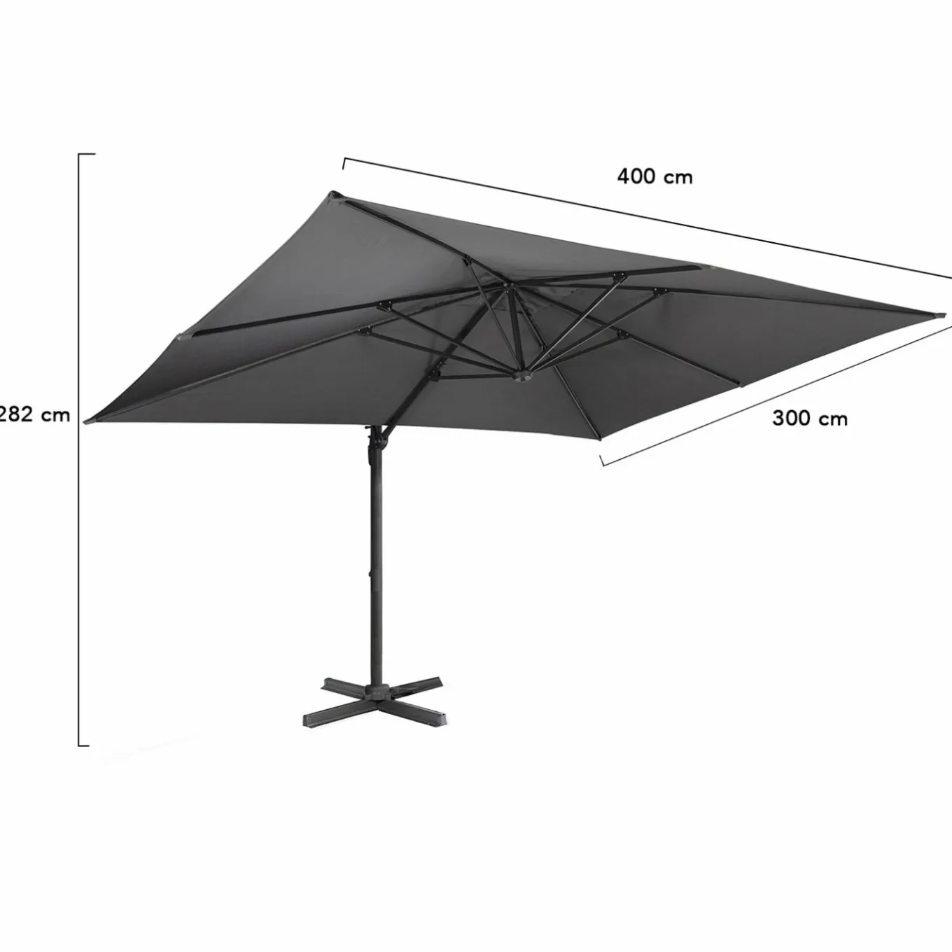 IDMarket Parasol rectangulaire déporté 3x4 m gris* Parasols