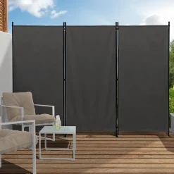 IDMarket Paravent extérieur / intérieur sur pieds 3 panneaux gris anthracite* Paravents Extérieurs