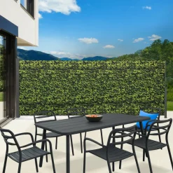 IDMarket Paravent extérieur rétractable 400x180 cm store latéral motif feuillage* Paravents Extérieurs