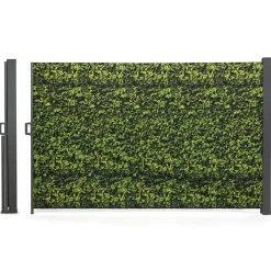 IDMarket Paravent extérieur rétractable 400x180 cm store latéral motif feuillage* Paravents Extérieurs