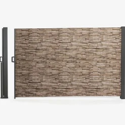 IDMarket Paravent extérieur rétractable 400x180 cm store latéral motif pierre* Paravents Extérieurs
