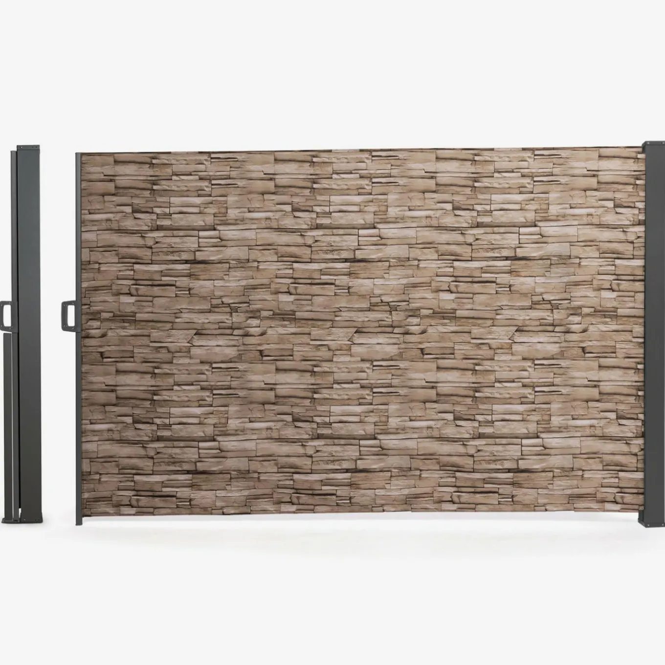 IDMarket Paravent extérieur rétractable 400x180 cm store latéral motif pierre* Paravents Extérieurs